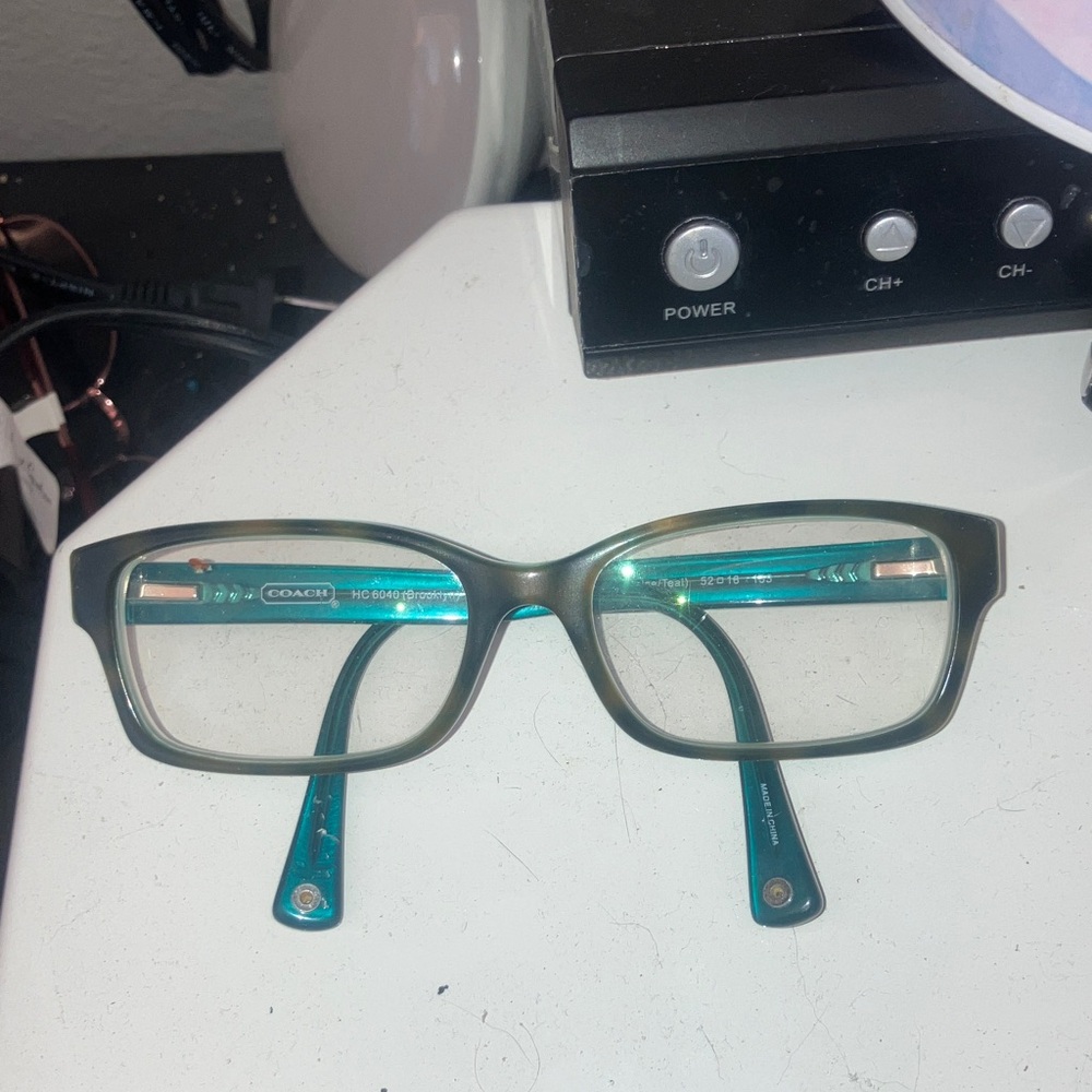 Coach Two-Tone Rectangular Glasses in Olive and Teal